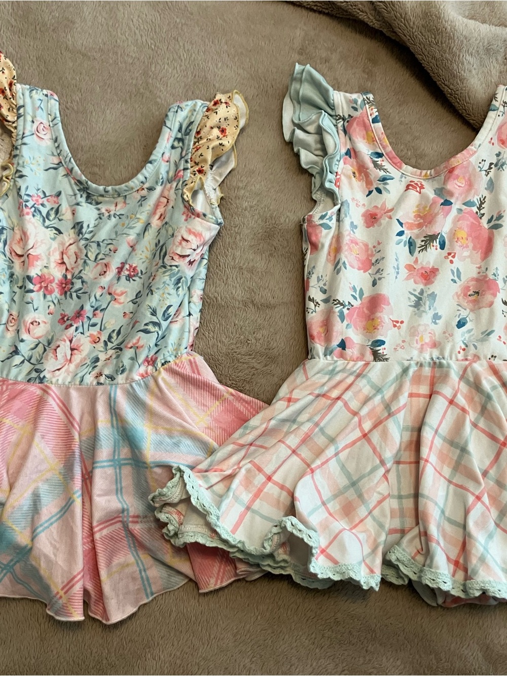 cheeky plum Pastel Floral & Plaid Ruffle Dress Duo - Pink, Blue, Cream